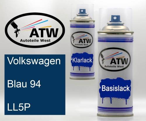 Volkswagen, Blau 94, LL5P: 400ml Sprühdose + 400ml Klarlack - Set, von ATW Autoteile West.